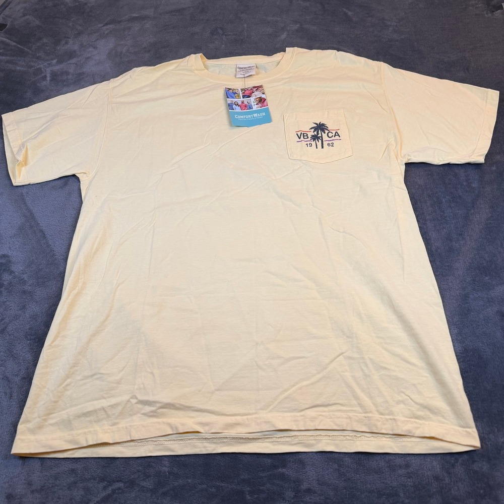 ComfortWash Venice Beach California Graphic Pocket T-Shirt Mens Large Yellow NEW